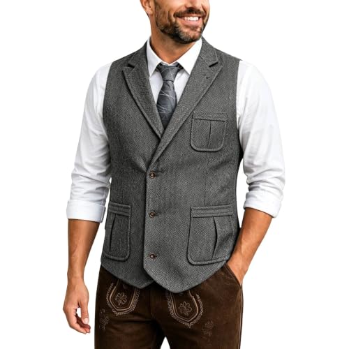 Chaleco de lana de espiga para hombre con solapa de muesca clásica