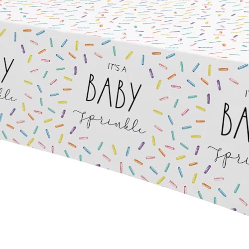 Image of Sprinkle Baby Shower Decorations Tablecloth for Boys Girls - 3 Pack Disposable Rainbow Confetti Theme It's A Baby Sprinkle Party Table Cover Supplies, 86in x 55in