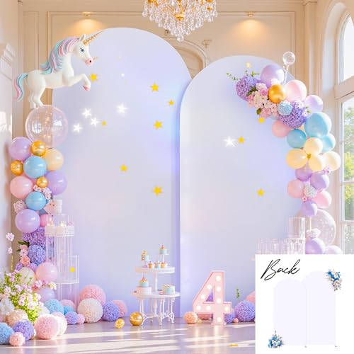 Image of 7.2FT 6FT Arch Backdrop Cover for Party, Set of 2 Stretchy Spandex Fitted Arch Stand Cover for Baby Shower, Birthday Wedding Decor, Chiara Backdrop Cover with Double-Sided Design(Silver, White)