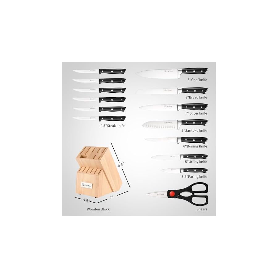 Knife-Sets-15-Pieces-for-Kitchen-with-Block-German-Stainless-Steel-Kitchen-Knife-Set-ABS-Ergonomic-Handle-Chef-Knives-and-Shears-for-Chopping-Slicing-and-Cutting Knife Sets 15 Pieces for Kitchen with Block, German Stainless Steel Kitchen Knife Set, ABS Ergonomic Handle Chef Knives, and Shears for Chopping, Slicing and Cutting