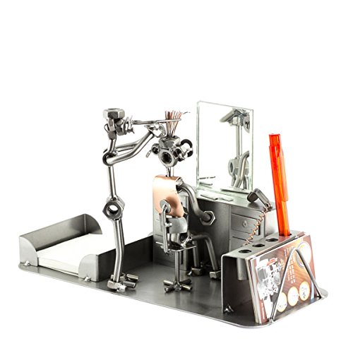Steelman24 Schraubenmännchen Friseur mit Büro | Made in Germany,Handarbeit,Geschenkidee,Stahlfigur,Metallfigur,Metallmännchen