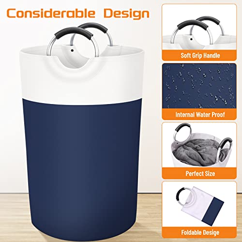 Image of BlissTotes 115L Laundry Basket, Freestanding Collapsible Hamper, Blue | Collapsible Dirty Clothes Hamper, Foldable Laundry Bag for Dorm, Waterproof Fabric, Padded Aluminum Handles