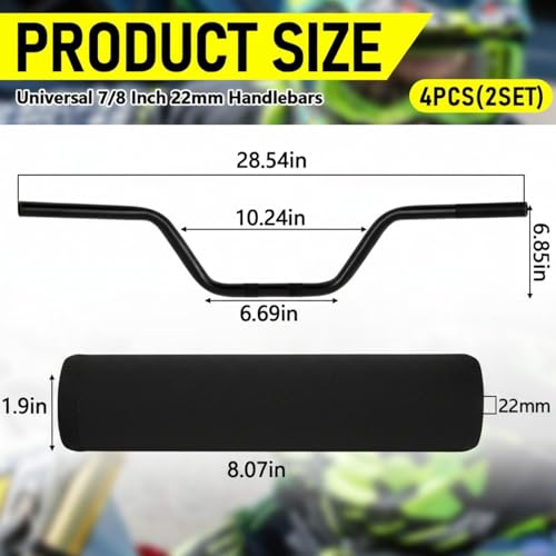 Image of 2 Pcs 7 /8 inch 22mm Dirt Bike Handlebars with Foam Pad Atv Motorcycle Handlebars for Motocross Atv Dirt Bike Ebike (Black)