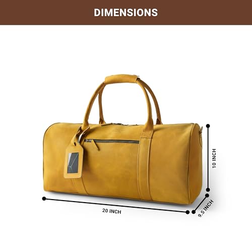 Bevel & Awl 20 Inch Heritage Horizon Wide-Zip Leather Duffle Bag - Mens Duffle Bag - Weekend Mens Duffle Bags For Travelling, Racing Giallo Yellow2