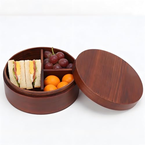 Niiyen Lunch Box Wood Bento Box Round Food Container Snack