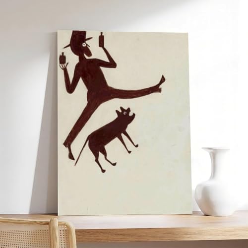 Toile Bill Traylor Man Drinking With Dog 61x91cm pour déco murale bureau