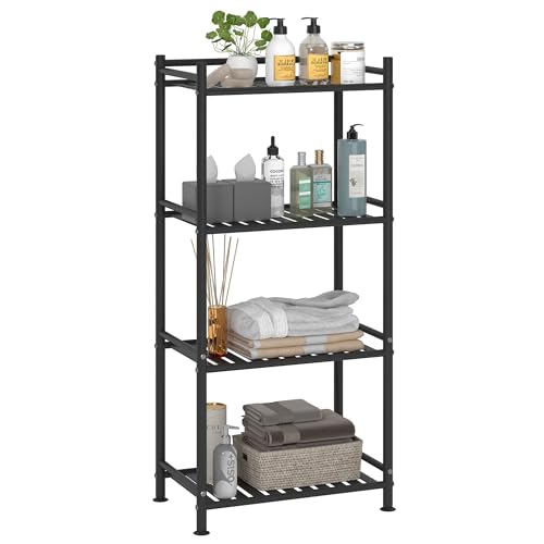 FKUO 4 Tier Bathroom Storage Open Shelf Unit, Free-Standing Metal