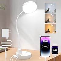ZAPLIT 15W LED Schreibtischlampe mit USB-A & USB-C – Dimmbar, 3 Farbtemperaturen, 5 Helligkeitsstufen, 4 Timer, Flexibler 360° Schwanenhals, Augenschonend, Tischlampe für Büro & Schlafzimmer - Weiß