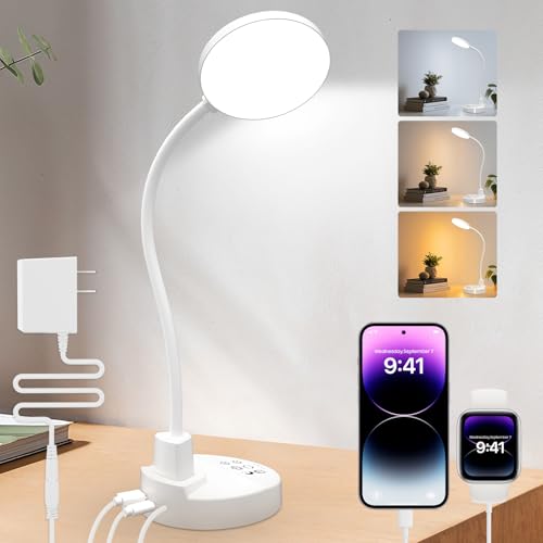 ZAPLIT 15W Lampada da scrivania 78 LED con USB-A e USB-C - Dimmerabile, 3 Temperature di Colore, 5 Livelli di Luminosità, 4 Timer, Collo d'oca Flessibile a 360°, Salva Occhi