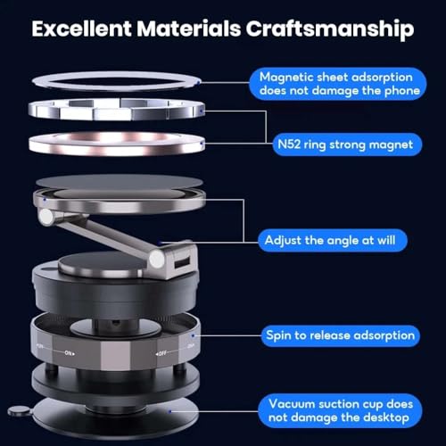 Image of Magnetic Phone Holder for Car Magnetic Mobile Holder with 360 Rotatable & Foldable Metal Cell Phone Holder, Strong Grip Vacuum Seal, Car Mount Compatible with All Phones