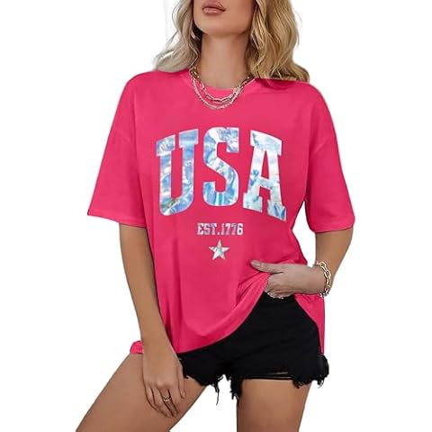 MAXIMGR USA Shirts for Women 4th of July Tops Oversized American Flag T-Shirt Funny Memorial Day Short Sleeve Tees Cover