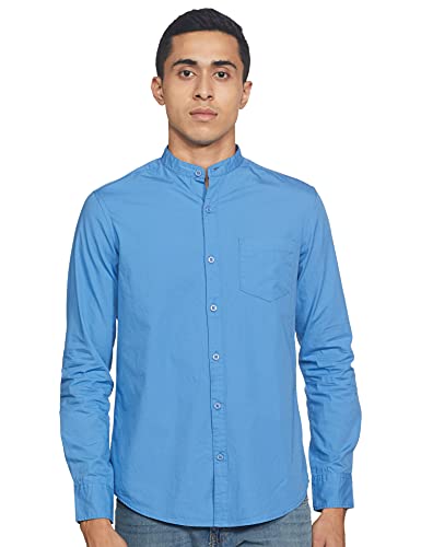 Image of Amazon Brand - Symbol Men's Solid Cotton Shirt | Chinese Collar | Casual | Plain | Full Sleeve | Summer-Regular Fit (Available in Plus Sizes)
