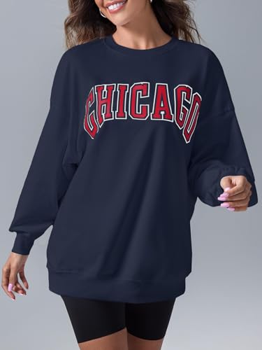 Image of Langwyqu Women's Oversized Sweatshirt Los Angeles California Crewneck Long Sleeve Casual Loose Pullover Tops