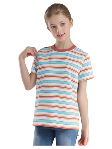 Aislor Kids Girls Boys Summer Striped Short Sleeve T-Shirts Color Block Crewneck Pullover Tops Casual Tee Blouse