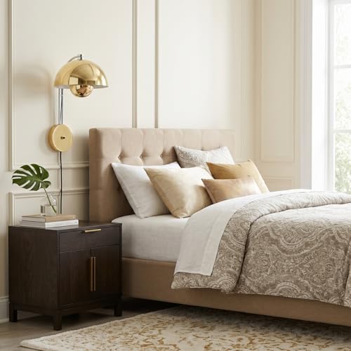Image of COSYLUX Mid-Century Modern Bud Plug in Wall Sconces for Bedroom, Gold | Indirect lighting reading wall lamp, all-metal construction, plug-in or hardwired install, fits bedroom bedside, living room