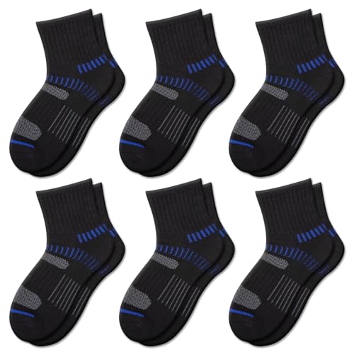 Comfoex Boys Socks Quarter Athletic Ankle Cotton Sports Socks For Kids 8-10 4-6 6-8 Years Old With Cushioned Sole 6 Pairs