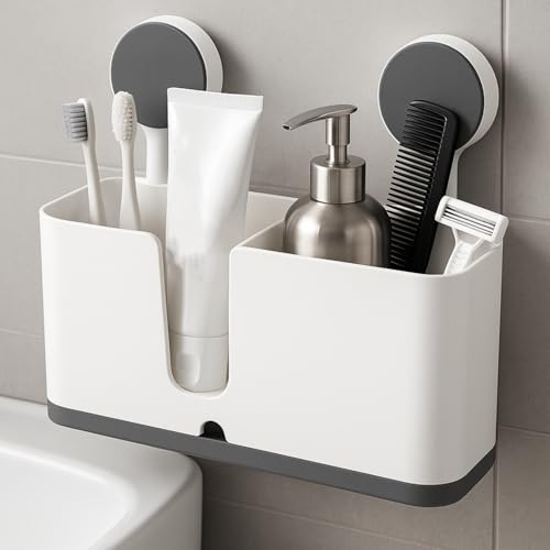 Image of JD FRESH Twin Toothbrush Holders for Bathroom /Wall Mounted Holder /Organizer for Electric Toothbrushes /Toothpaste & Makeup Brush (White)