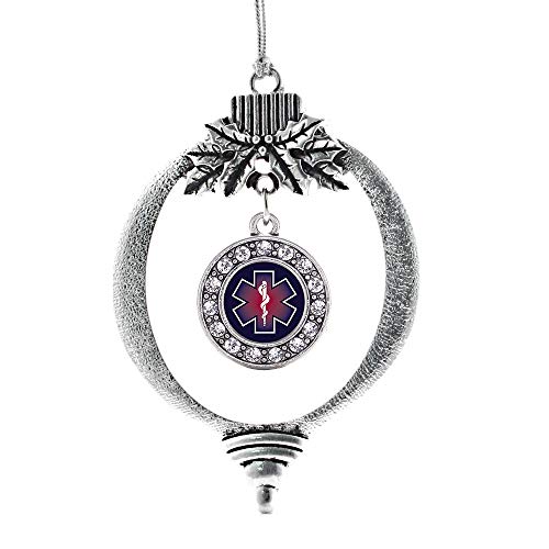 Inspired Silver - Star of Life EMT/EMS - Silver Christmas Ornament - Circle Charm Christmas Tree Ornament with Cubic Zirconia - Holiday Hanging Decoration