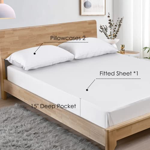 Sijo Premium 100% Austrian Eucalyptus Lyocell Tencel Sheet Set, Softer Than Silk, Architectural Digest 2022 Best Cooling Sheets Award Winner - 3Pc - 2 Pillowcases 1 Fitted Sheet (Snow, Queen) #TOP6