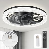 LITTARBY Socket Modern Flush Mount Low Profile Ceiling Fan Lights with Remote (Black)