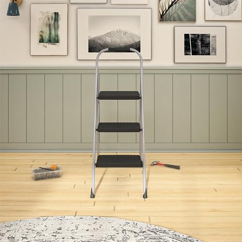 Cosco 11408PBL1E Three Step Big Step Folding Step Stool with Rubber Hand Grip, Grey by Cosco - Image 4