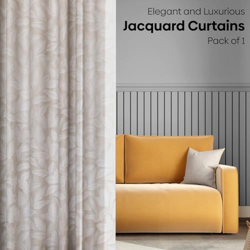 Image of haus & kinder Printed Jacquard Window Curtain 5 Feet Long Pack of 1 Window Curtain, 5 Feet Curtain for Window (Botanic Hush, Pearl Nature Design 130x152 CM)