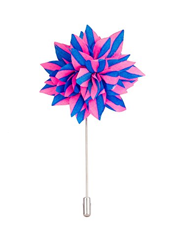 Knighthood Men's Avaron Projekt Handmade Pink and Blue Striped Flower Lapel Pin/Brooch Pink