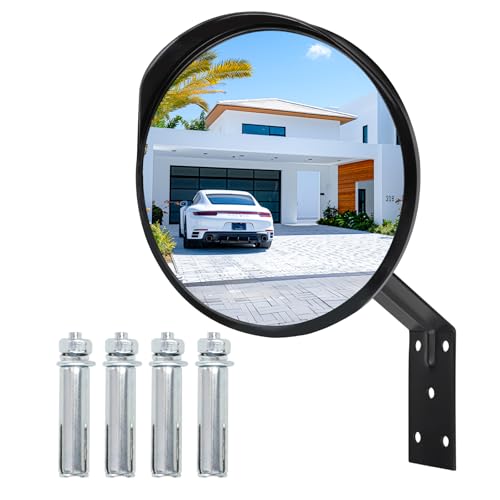 12-Inch Convex Security Corner Mirror (Clear View) - Adjustable Fixing Bracket, Wide Angle, Indoor and Outdoor Use - Ideal for Warehouse, Office, Parking Garage, and Traffic Safety (Black)