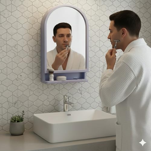 Image of CIPLA PLAST Ideal Wall Mounted Bathroom Mirror Cabinet with Storage Shelf, (Blue)