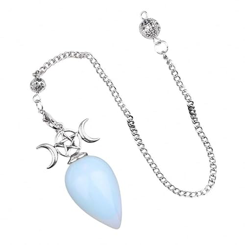 Handmade Teardrop Triple Moon Pendulum Necklace Crystal Dowsing Pendant with Chain for Divination and Spiritual Guidance(Opalite