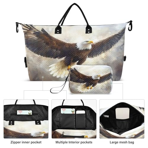 Bald Eagle Painting Travel Duffel Bag, Shoulder Weekender Overnight Bags - Large Gym Bag with Wet Pocket2
