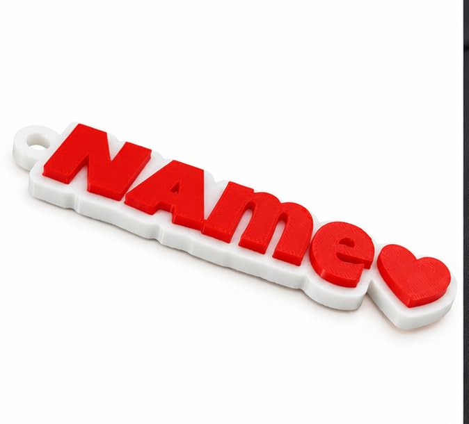 Personalised customise Keychain with Heart, 3D Printed, Red and White-image-6