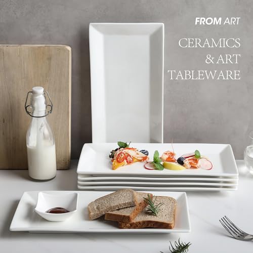Feenmai 12\" Serving Platters Set of 4, White Rectangular Plates, Ceramic Serving Tray, Stackable Large Party Plates for Appetizer, Dessert, Steak, Sushi, Housewarming, Oven Dishwasher Safe