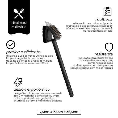 Mimo Style Escova Para Limpar Grelha e Churrasqueira Com Cabo. Feita Em Plástico e Suas Cerdas de Aç