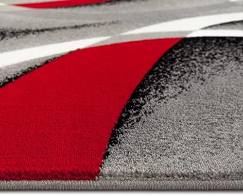 Miniatura 7 de 2305 Alfombra abstracta moderna roja, negra, y beige, Polipropileno, Gris