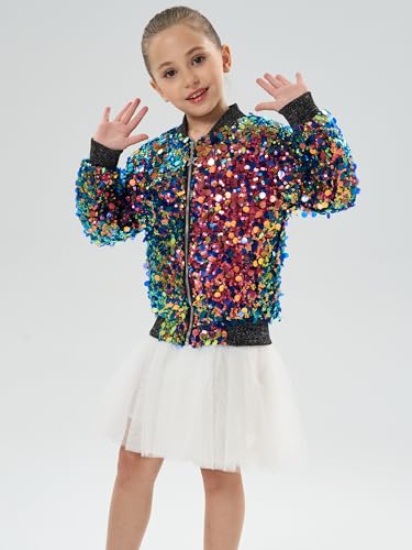 Image of 2Bunnies Girl Ombre Pastel Gradient Shimmer Sparkle Colorful Sequin Bomber Jacket