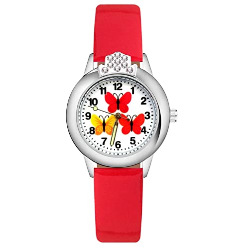 Reloj de niña Dibujos Animados Bonita Mariposa Estilo de Cristal Relojes Chica Estudiante Correa de Cuero de Cuarzo Reloj de Pulsera Reloj Relojes para niñas (Color : Sky Blue)