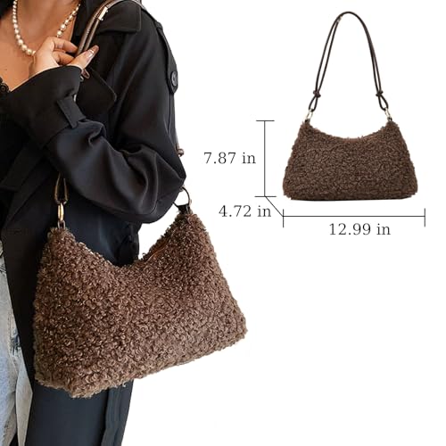 Bolso de felpa marrón suave para mujer miniatura 2