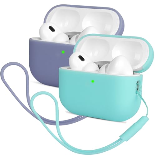 Mocarheri Funda Silicona Compatible con AirPods Pro 2.ª Generación, Ultradelgada Fundas Protectora de Silicona para AirPods Pro 2.ª Generación 2022,Menta Verde/Lavanda(2PCS)