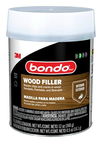 3M Bondo Wood Filler 30 oz (850.49 g) with Bondo Cream Hardner 0.5 oz (14g), Repairs Chips and...