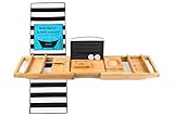 Peaceful Escape Bamboo Bathtub Tray, Bath Caddy for Tub, Bed Teak Tray Organizer, Deluxe spa for 1 or 2, Complimentary Soap Holder, Bonus Lavender Bath-Bomb and More! Gift for her, Gift for him