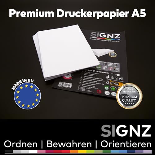 SIGNZ Kopierpapier, DIN A5, weiß, 75g, 350 Blatt, Druckerpapier für Zuhause & Office, FSC Mix 70%