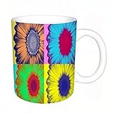 AELKSP Tazas grandes de 330 ml para café, tazas desayuno, té y bebidas calientes, tazas de cafe,Arte moderno inspirado en el pop art, colorido, kitsch, margarita, flor, bord,regalo aniversario pareja
