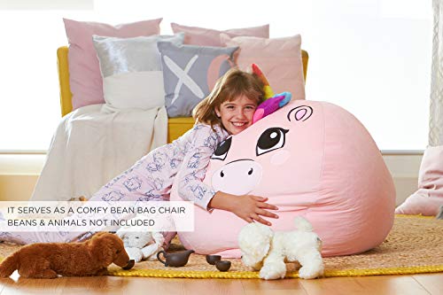 Aubliss Unicorn Stuffed Animal Storage, Velvet Bean Bag Chairs Cover, X-Large 38" Ultra Soft Kids Toy Storage Organizer For Blankets Towels Clothes, Pink Big Eyes #TOP4
