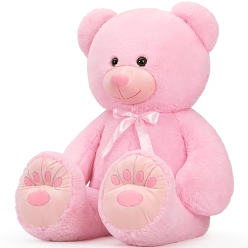 MorisMos Giant Pink Teddy Bear Large Teddy Bear 4ft, 50 inch Extra Large Bear Stuffed Animal for Girlfriend Kids Teens Girls, Cute Pink Plush Bear Big Stuffed Teddy Bear for Baby Shower Christmas