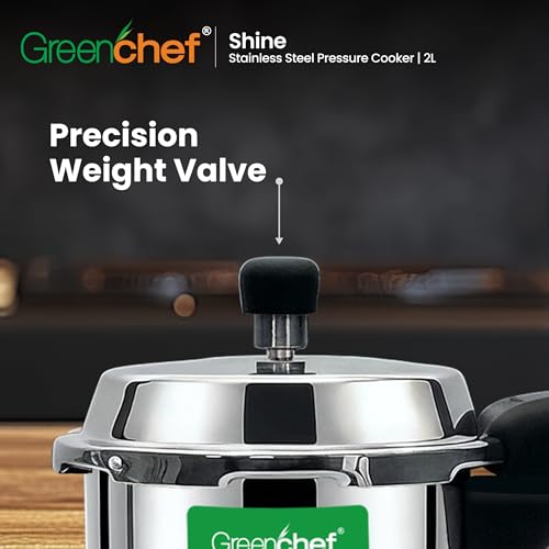 Image of Greenchef Shine Stainless Steel Outerlid Pressure Cooker| Induction and gas stove Compatible| ISI certified| Ergonomic Handle| 2Litre Capacity