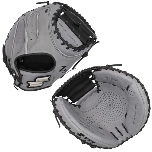 SSK Z5 Craftsman Baseball Catcher’s Mitt – 32.5” - 33” - 33.5” – Right & Left Hand Throw (Grey/Black, 33.5