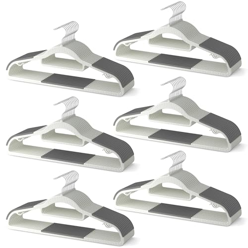 MLKJHHI 60 Pack Heavy Duty Plastic Hangers, Non Slip Clothes Hangers with Rubber Pads and 360° Hook - Thin Space Saving Hanger, Closet Organizer for Shirt, Pants, Suit, Skirt,Coat - Gray