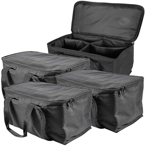 ZonQoonz Padded Par Light Bag Fits 4 Par Lights, 600D Oxford Fabric Spotlight Bag,Par Light Case with Inner Divider,Handle, and Accessory Pockets (4 Pack) Cover