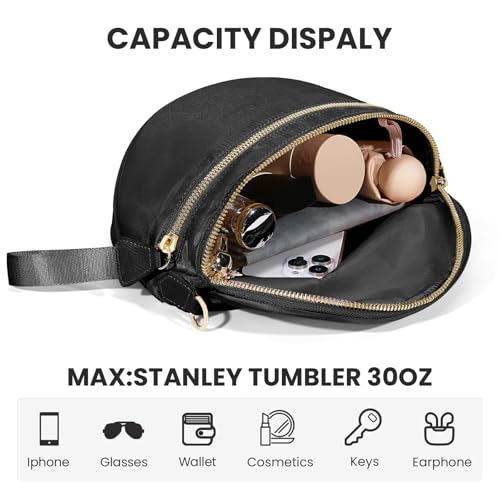 Pure Colour Bum Bags for Women Crossbody Spacious Nylon Crossbody Bag Fanny Packs Slouchy Oversized Purse Belt Bag (BLACK)4